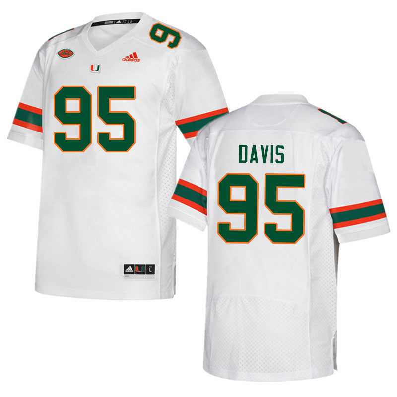 Men #95 Thomas Davis Miami Hurricanes College Football Jerseys Sale-White - Click Image to Close